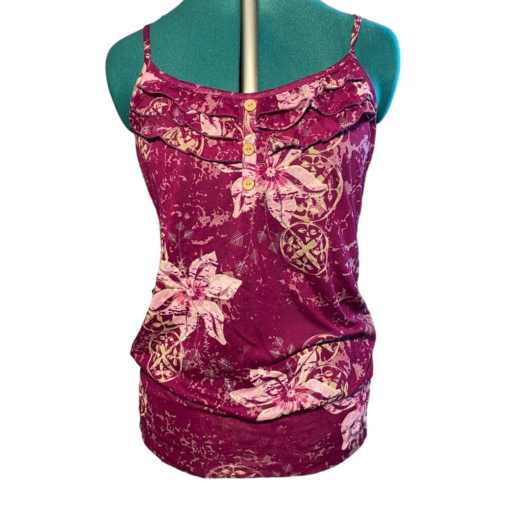 Sugar Tart Women’s Spaghetti Strap Top Ruffle Chest Fitted Bottom Large Purple